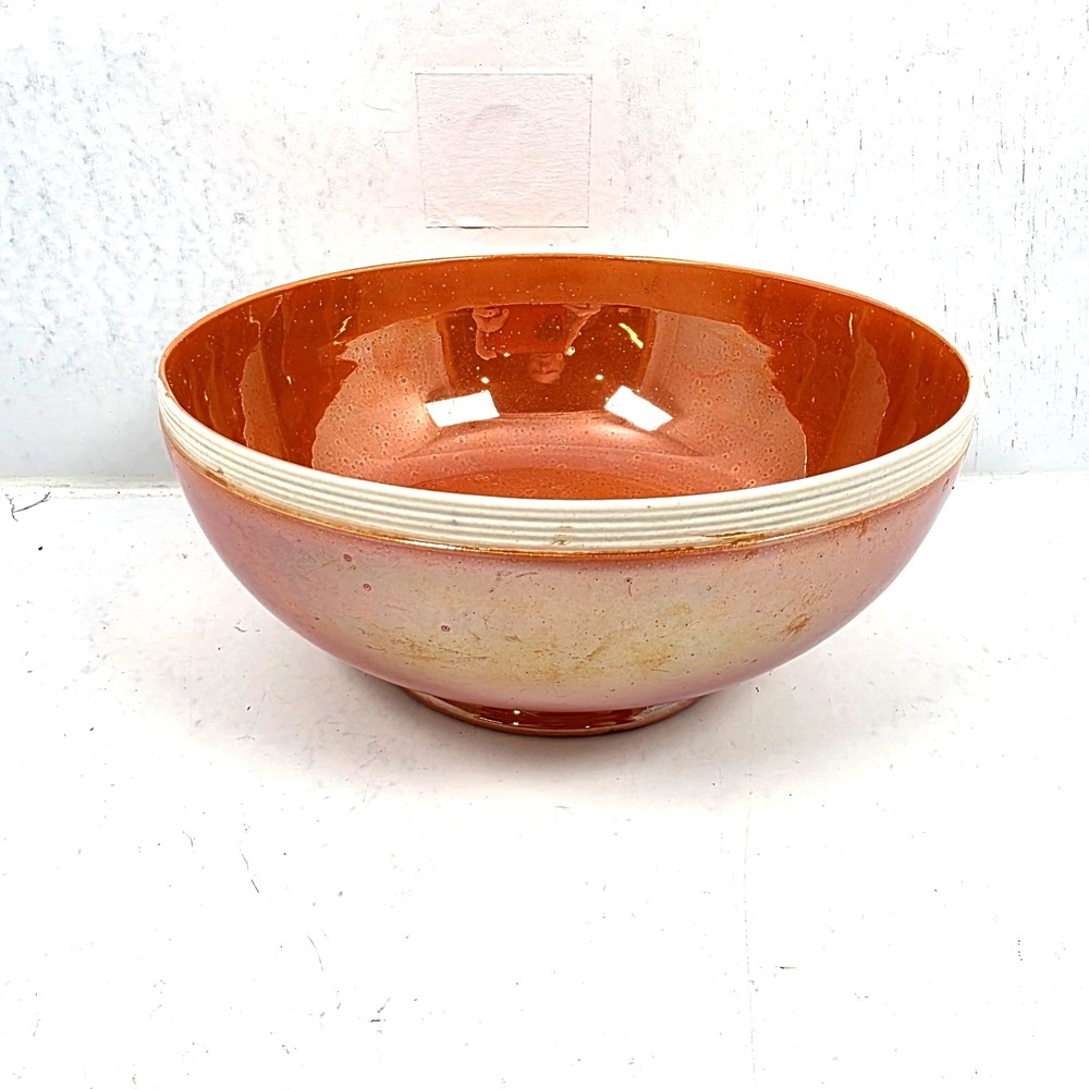 Antique‎ 1915 Moorcroft Orange Luster Glaze Ribbed Pottery Bowl England 8 inch